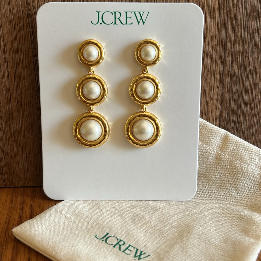 J.Crew Inset Pearl Tiered Earrings with pouch